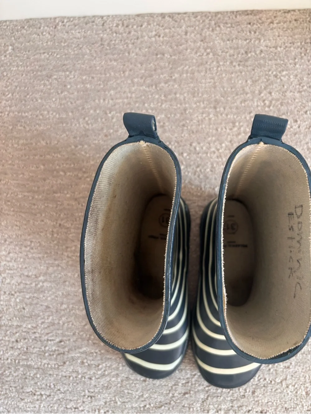 Polarn O. Pyret Navy and White Striped Kids Rain Boots